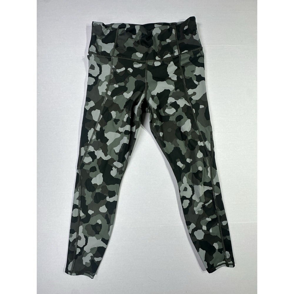 Athleta Lightning Camo 7/8 Tights Size M Green Black Print High Rise